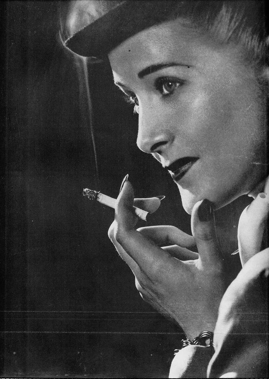 fumar, modelo, vintage, fumaça, cigarro, retrô, clássico, feminino, retrato, glamour