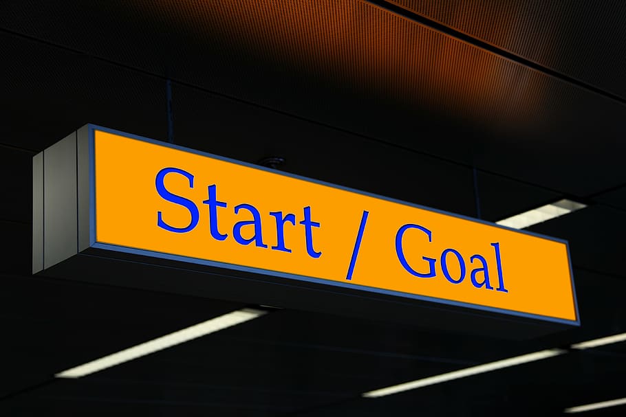 yellow, blue, start/goal, /goal signage, shield, start, target, beginning, trend setting, direction