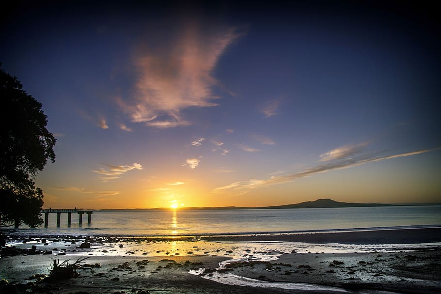 beach, new, zealand, Sunrise, on the beach, Auckland, New Zealand, photos, ocean, public domain