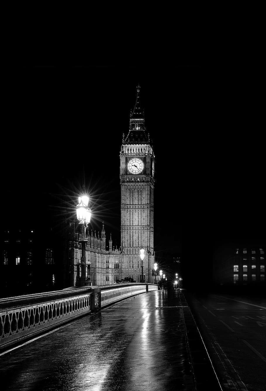 foto grayscale, besar, ben, london, malam, jembatan, waktu, Inggris, arsitektur, bangunan