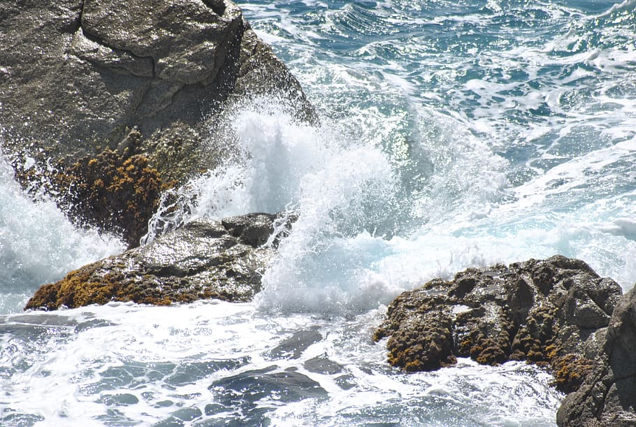 roca, mar, rocas, paisaje, escoria, vista, agua, movimiento, roca - objeto, sólido