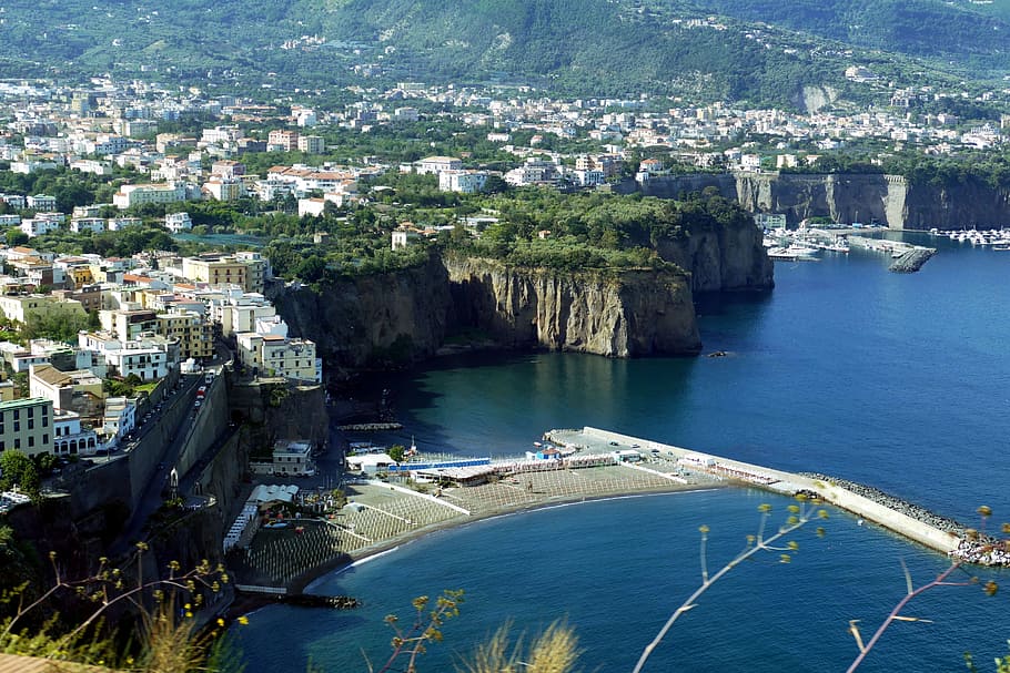italy, campania, cliff, coast, tourism, mediterranean, view, sorrento, the gulf of sorrento, panorama