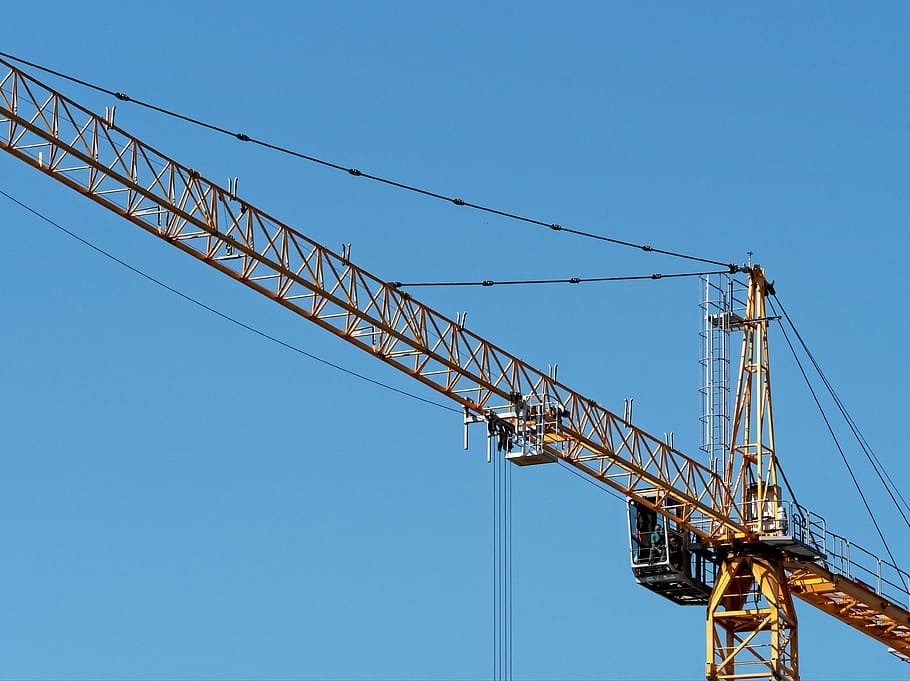 crane, tall, tower, high, construction, mast, jib, horizontal, slew, hook