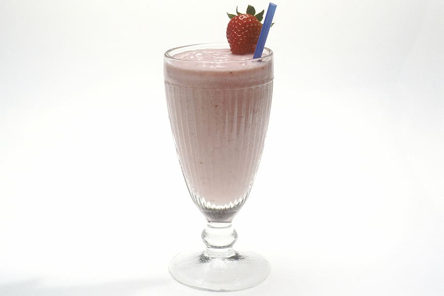 clear, parfait glass, strawberry, shake, milk, beverage, healthy, fresh, glass, fruit