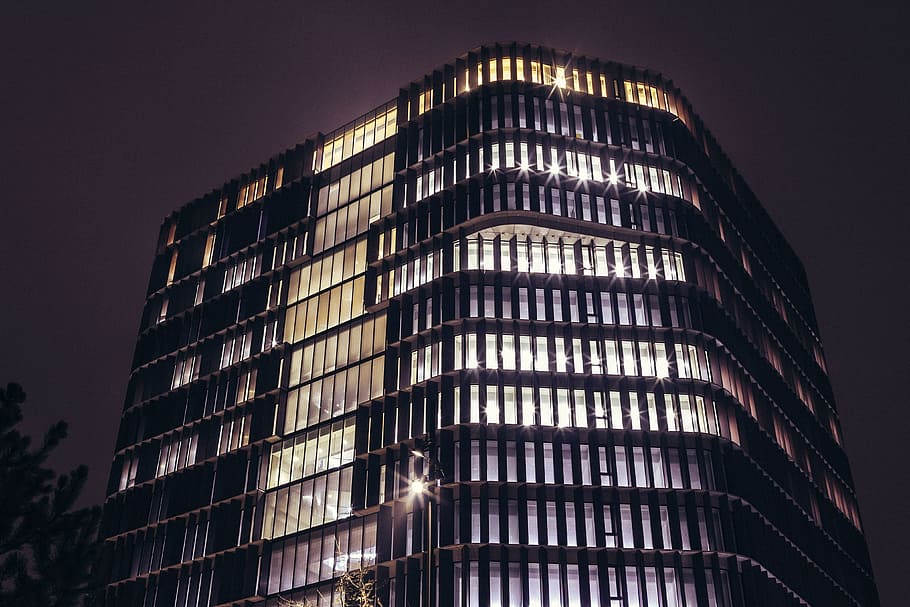 night, lights, Office building, at night, night with, lights on, architecture, building, business, city