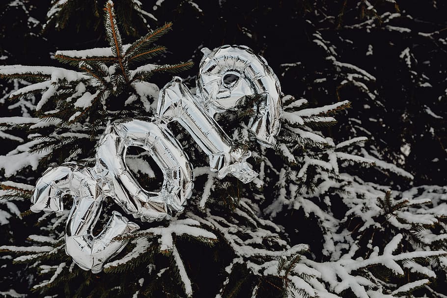 2019, balloons, new year, party, numbers, Silver, shape, New, Year, snow