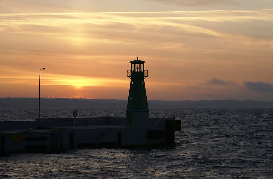 lighthouse during sunset, Lighthouse, Sea Wall, Navigation, sea, lighter, sunset, flow, gdańsk, the baltic sea