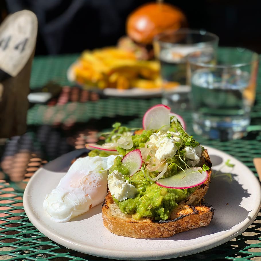 smashed avocado on toast, avocado, poached egg, lunch, healthy, cafe, tasty, delicious, food, food and drink