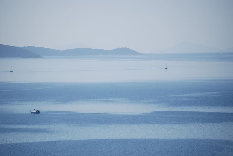 sea, greece, sailboats, island, blue, nature, water, scenics - nature, beauty in nature, tranquil scene