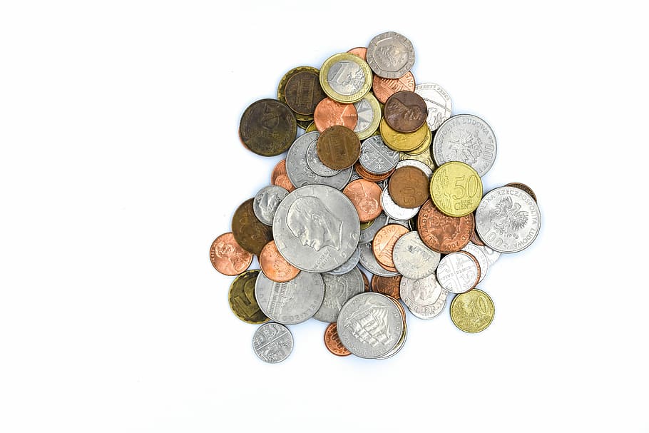 round silver-and-gold-colored coins, a wealth of, currency, finance, bank, coins, coin, money, business, savings