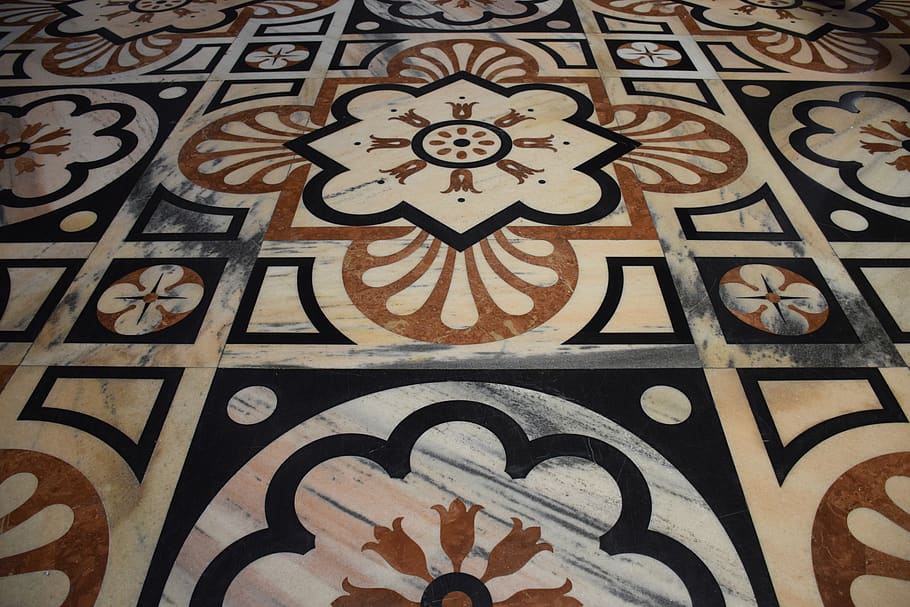 piso, mosaico, carcasa, agradable, color, iglesia, antiguo, piedras, decoración, arte