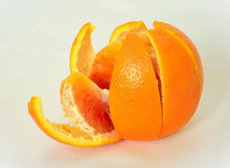 fatiado, laranja, topo, branco, superfície, fruta, saudável, vitaminas, frutado, casca