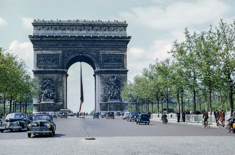凱旋門, フランス, 昼間, 記念碑, ランドマーク, 旅行, 道路, 車, 車両, 屋外