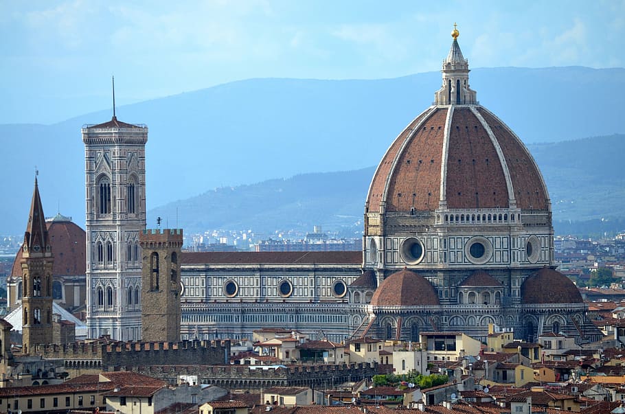 testa, cinza, catedral, nublado, céu, Florença, Toscana, arquitetura, exterior do edifício, estrutura construída