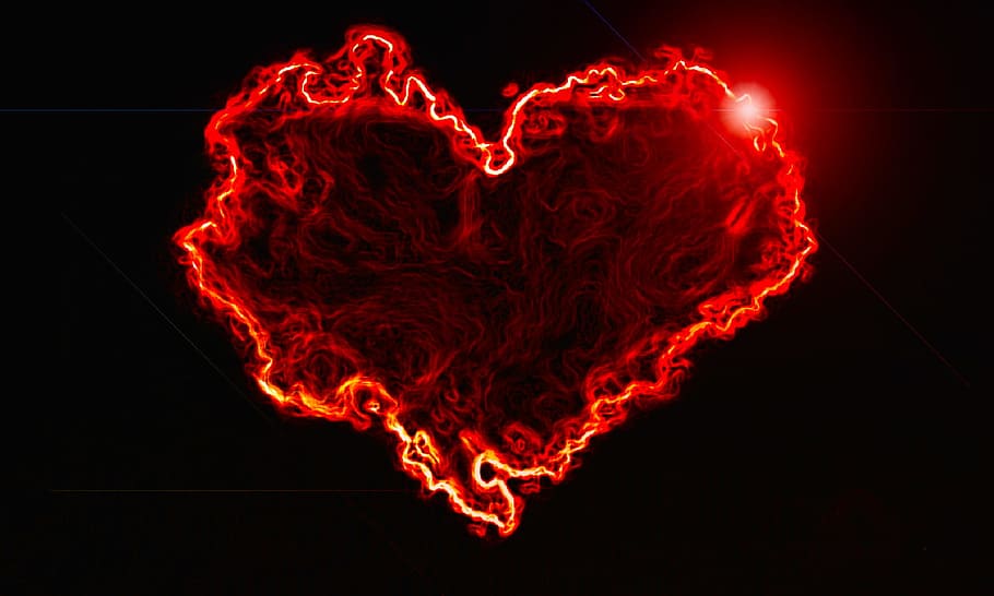 flare-up, brand, form, flammable, heart, romance, hot, black background, red, motion