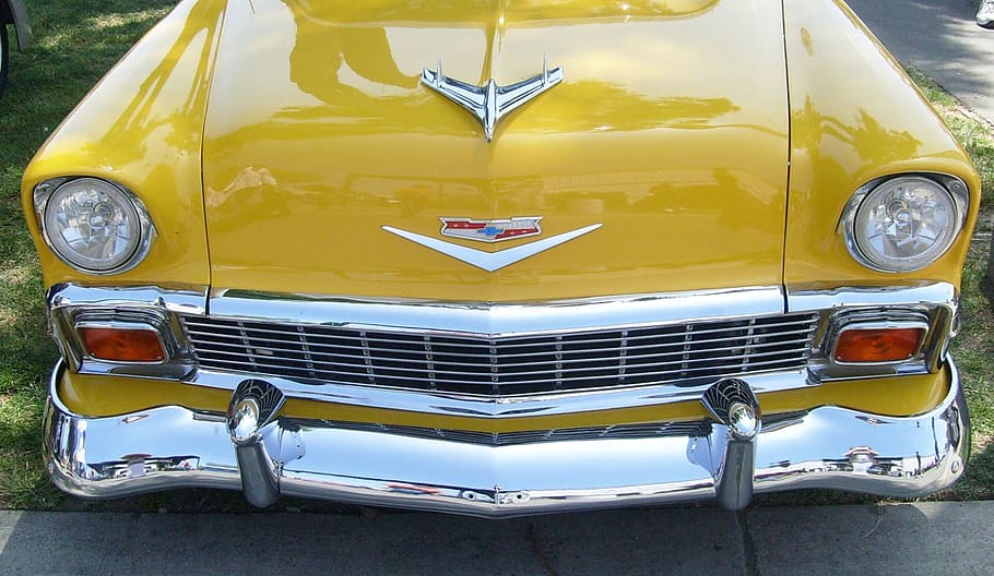  Chevrolet,  , camión clásico, amarillo, telón de fondo, faros, guardabarros, parrilla de camión, motor, vintage