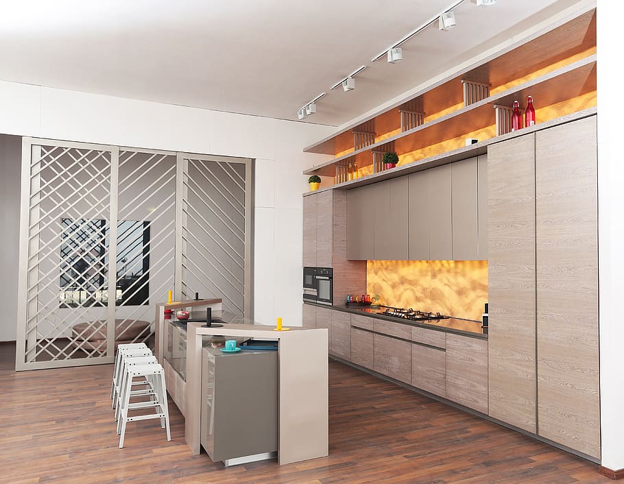 kitchen, veneer, pu, island kitchen, italian kitchen, indoors, modern, flooring, architecture, home interior
