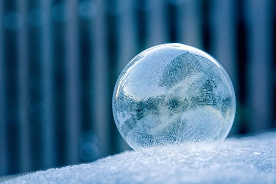 frozen, ice, bubble, ball, round, cold, icy, snow, winter, outside