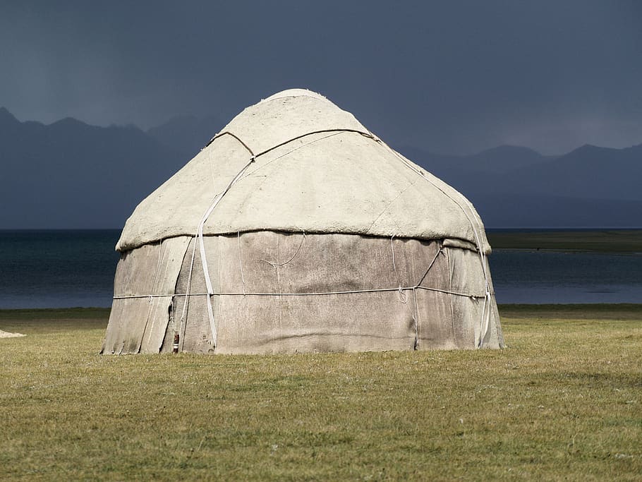 yurt, stepa, kyrgyzstan, liar, terpencil, rumput, alam, tidak ada orang, langit, ketenangan