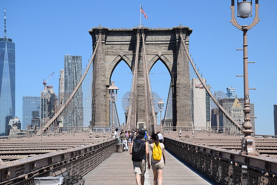 brooklyn bridge, in new york city, manhattan, brooklyn, usa, us, america, bridge, steel cable, east river