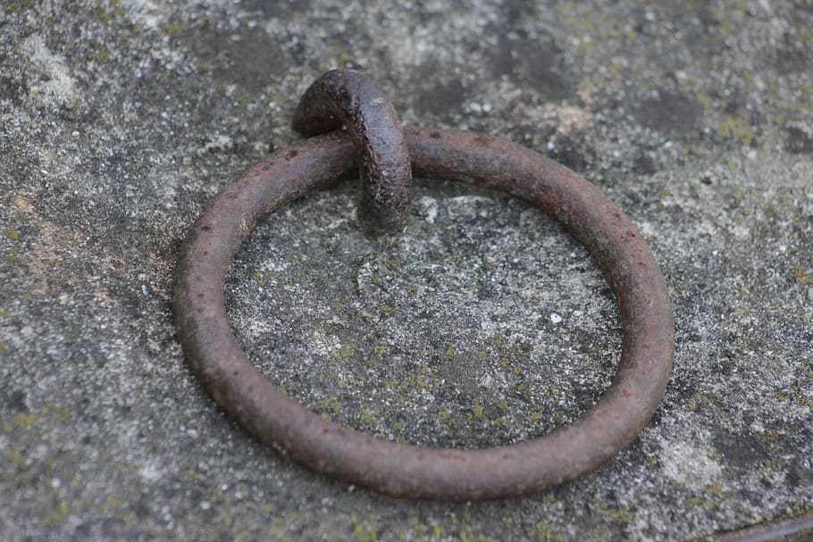 ring, iron, anchoring, metal, old, rust, fixing, rusty, security, connection