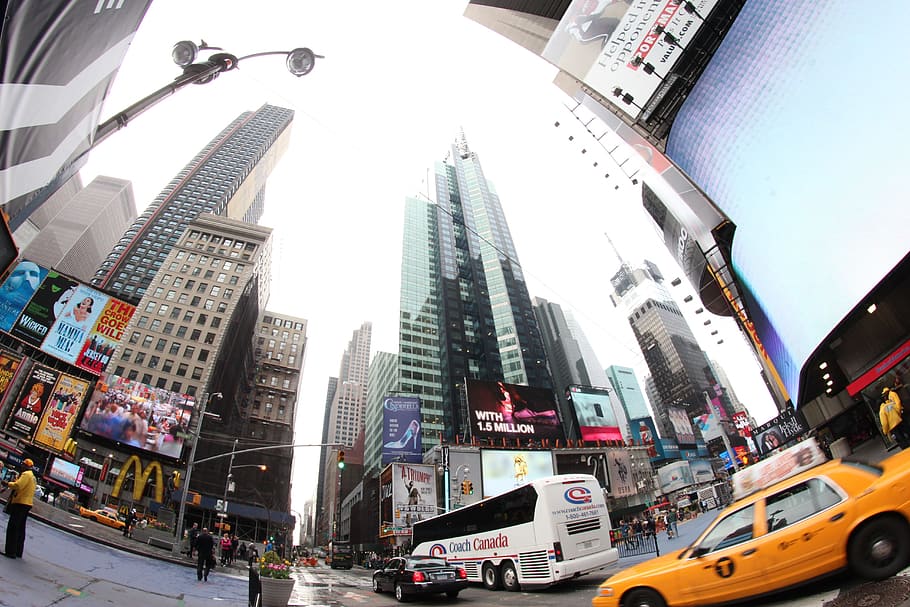 fotografía de ojo de pez, ciudad, Nueva York, Estados Unidos, vacaciones, gran manzana, ojo de pez, Manhattan - Nueva York, Times Square - Manhattan, Escena urbana