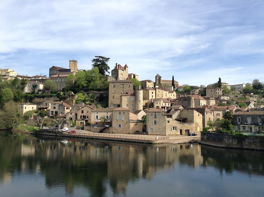 puy l'eveque, france, village, river, medieval, historic, buildings, riverside, romantic, architecture