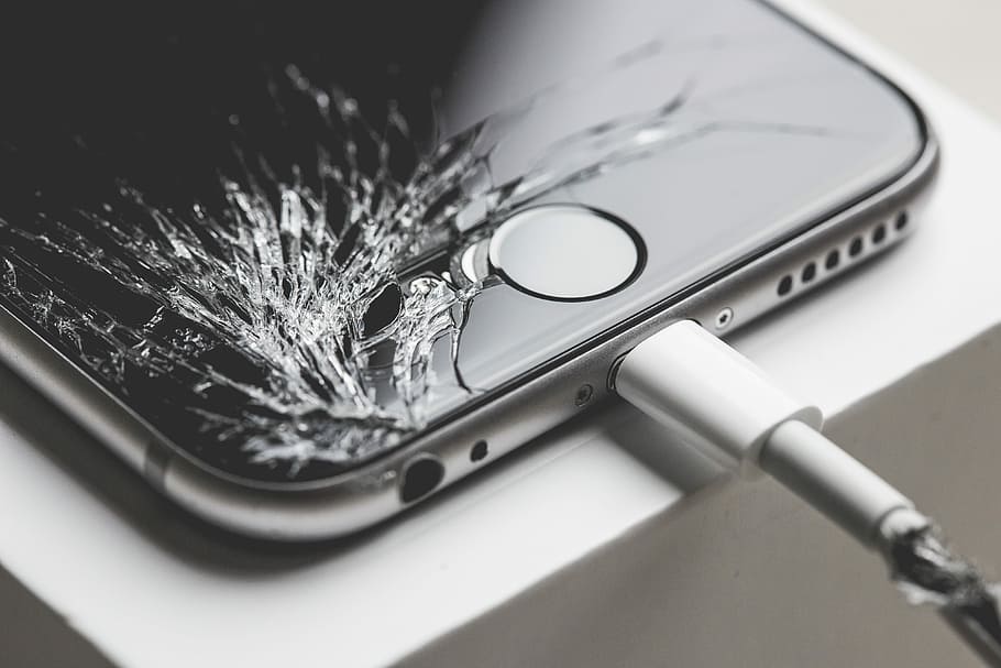 pantalla, se estrelló, iPhone 6, agrietado, bloqueo, iphone, teléfono, roto, superior, incorrecto