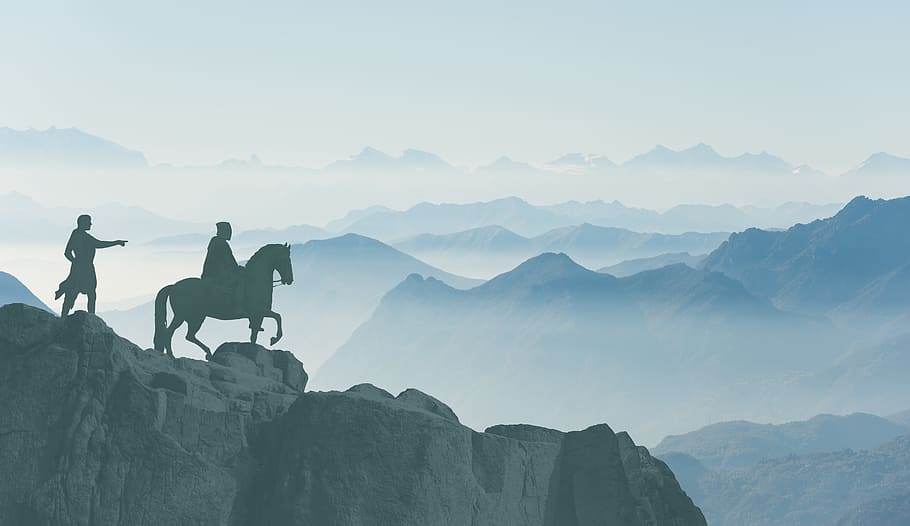 silhouette, horseman, mountain, panorama, middle ages, campaign, horse, knight, view, historically