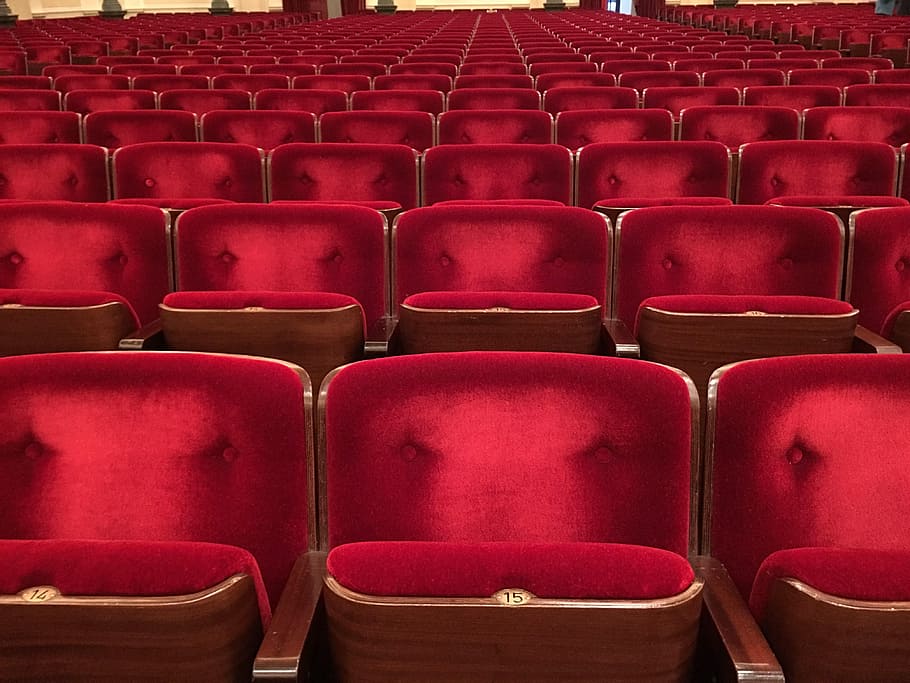 vermelho, arranjo de cadeira de camurça, Teatro, Saindo, Cinema, Cadeiras, pelúcia, mostrar, versão, cadeira