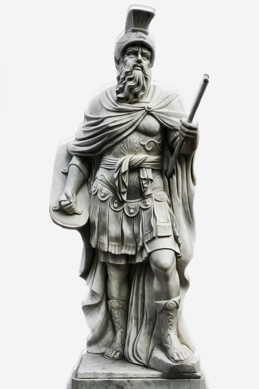 male gladiator statue, gray, human statue, male, roman, statue, isolated background, detail, cutout, sculpture