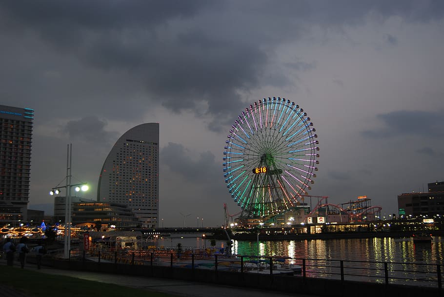 Yokohama, tienda en línea de EE. UU., la noria, parque, diversión, tal, cielo, festival, colorido, entretenimiento