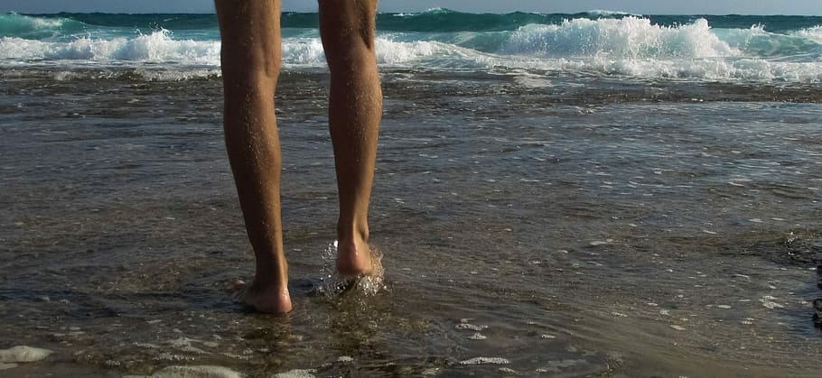 Wave, Feet, Sea, Beach, Vacation, sea, beach, holiday, legs, relaxation, barefoot