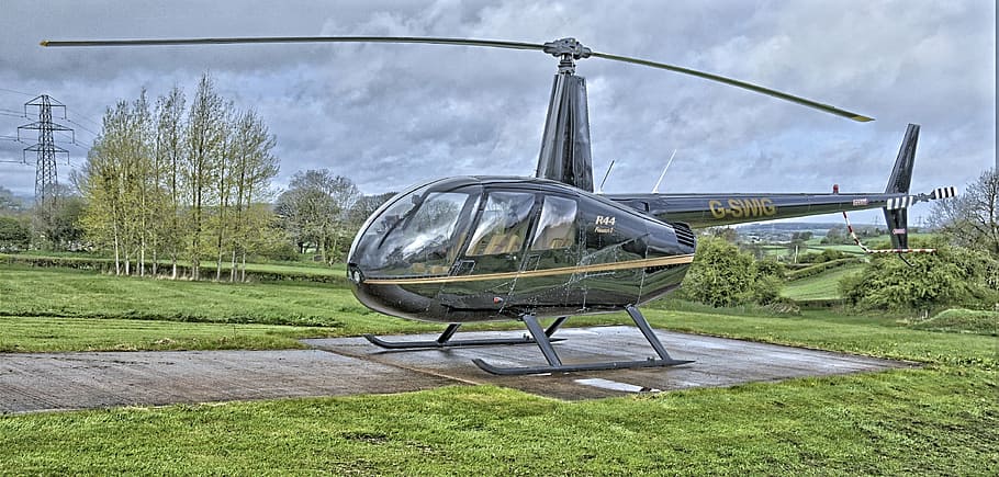 gray, helicopter, land, aviation, robinson, r44, chopper, hdr, air Vehicle, transportation