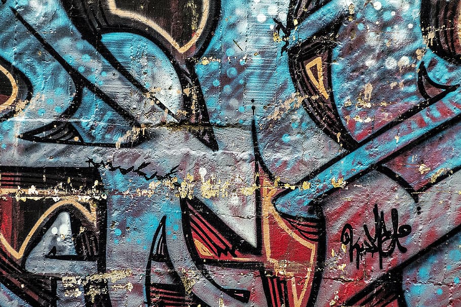 Azul, rojo, decoración de la pared de graffiti, fondo, abstracto, graffiti, grunge, arte callejero, pared de graffiti, arte de graffiti