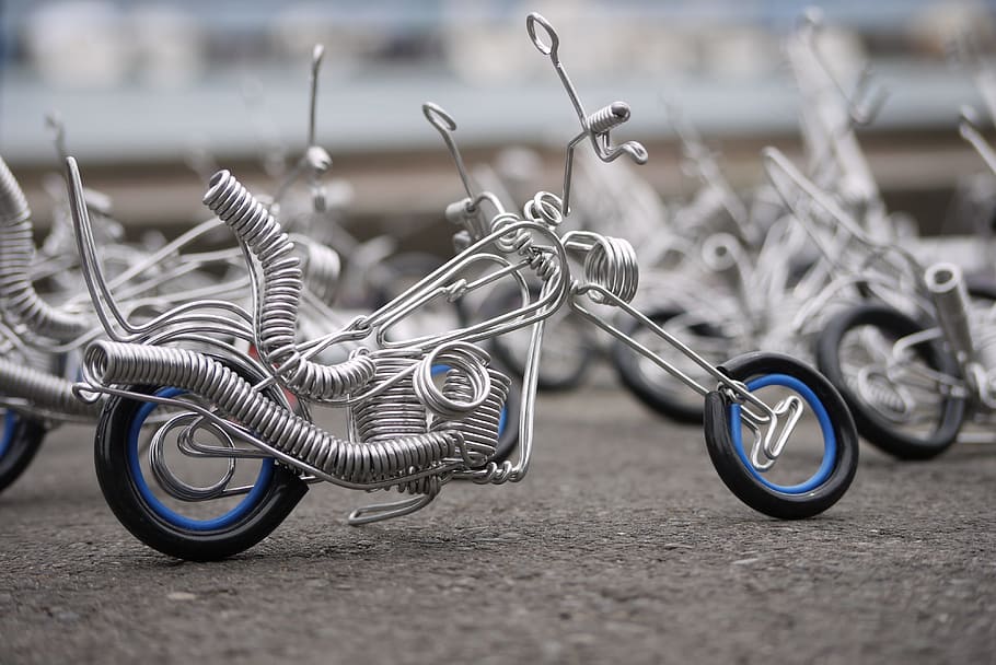 gray, chopper motorcycle figurine, Lindau, Artist, Germany, Creative, Metal, aluminium, moto, harley