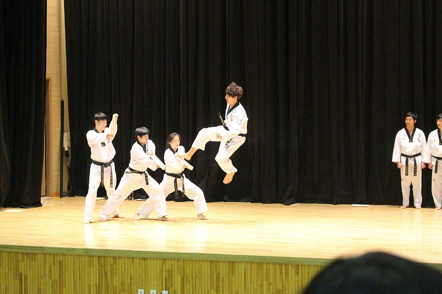 performing, stage, People, Taekwondo, on stage, fighting, photos, jumping, martial arts, public domain