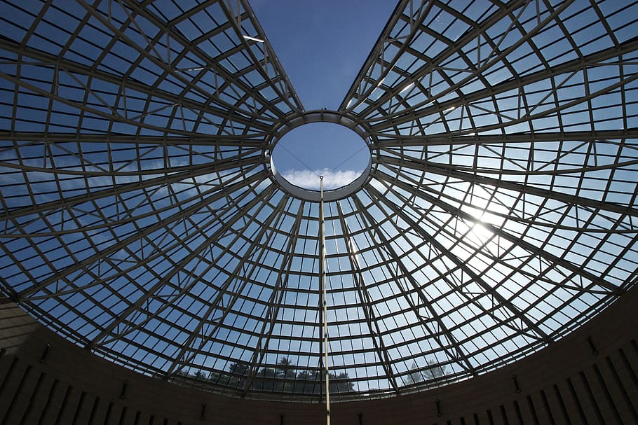 mart, museum, sky, dome, built structure, architecture, ceiling, low angle view, pattern, skylight