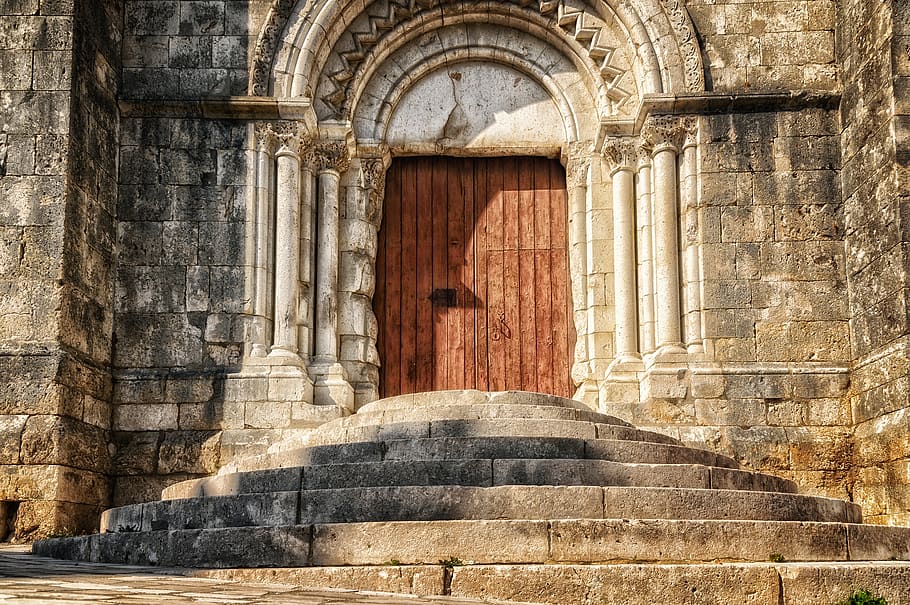 escadas, objetivo, portão, igreja, porta, aumento, historicamente, tempos antigos, arquitetura, entrada
