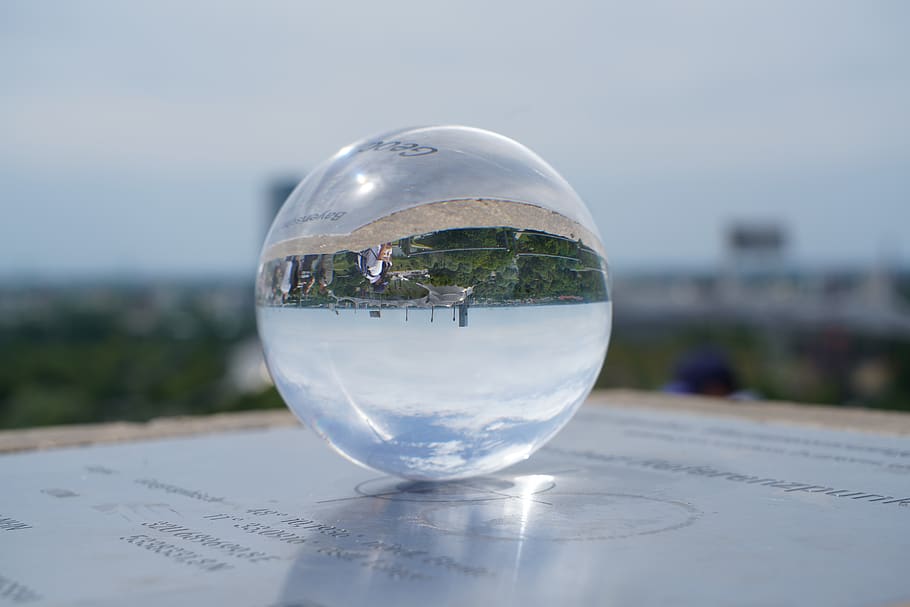 olympic park munich, mirroring, lens ball, germany, architecture, geo reference point, people, glass - material, sphere, nature