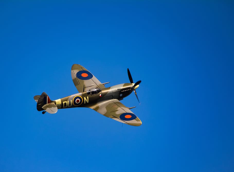 aircraft, history, propeller, old, flight, airshow, spitfire, military, flying, blue