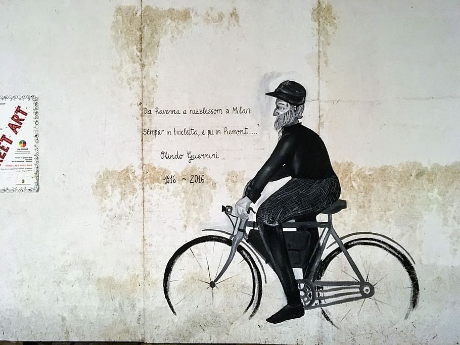 Ravenna, Italy, Wall Painting, Bike, Art, transportation, bicycle, full length, one person, side view