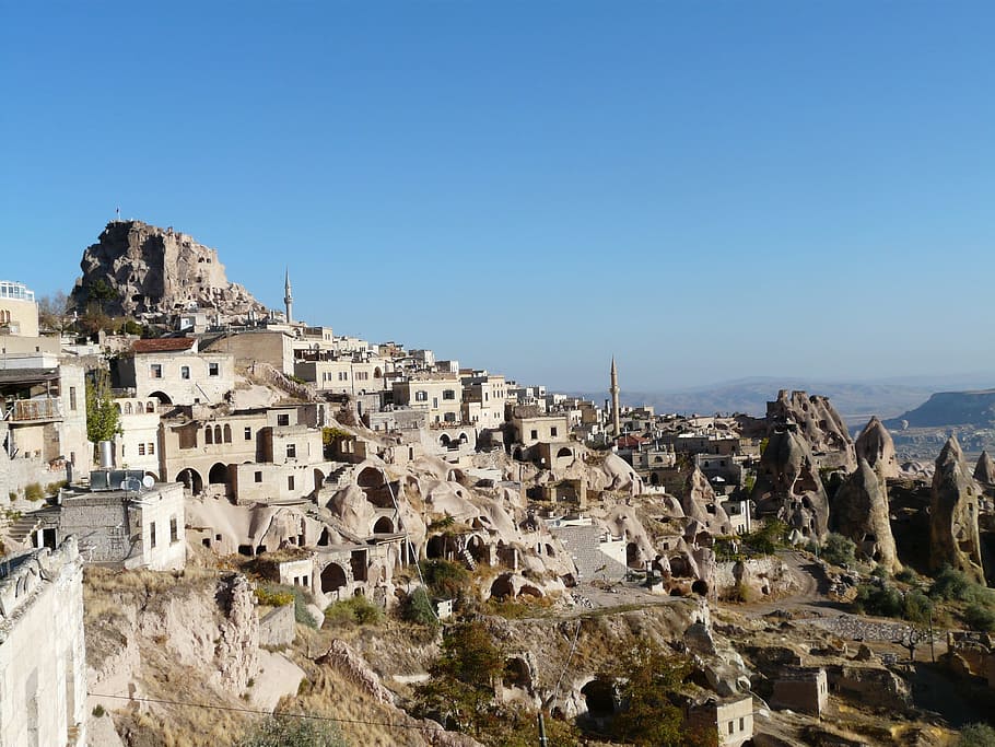 uchisar, tempat tinggal batu tuff, Tuff, Batu, Tempat tinggal, cappadocia, nevşehir, turki, apartemen batu, benteng batu