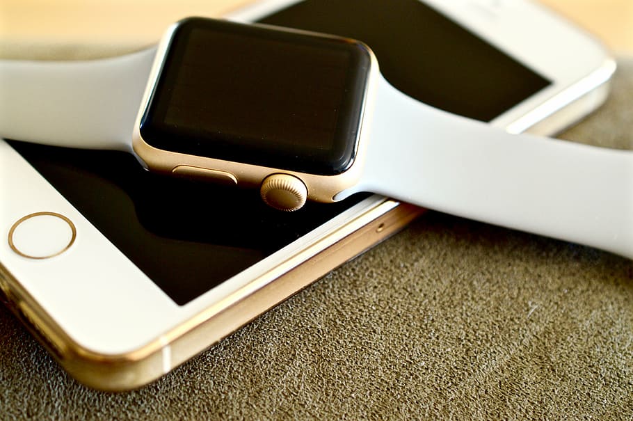 золотой алюминиевый корпус яблоко, часы, золотой iphone, яблочные часы, iphone, яблоко, технологии, современное, связь, аксессуар