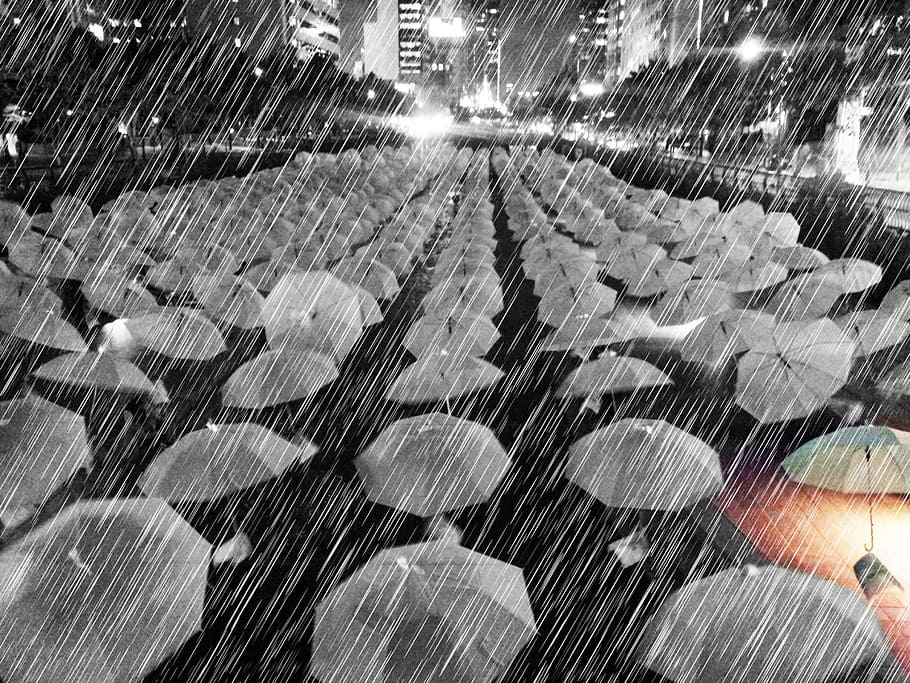 Weather, Rainwater, non, umbrella, night view, wet, abstract, rain, city, full frame