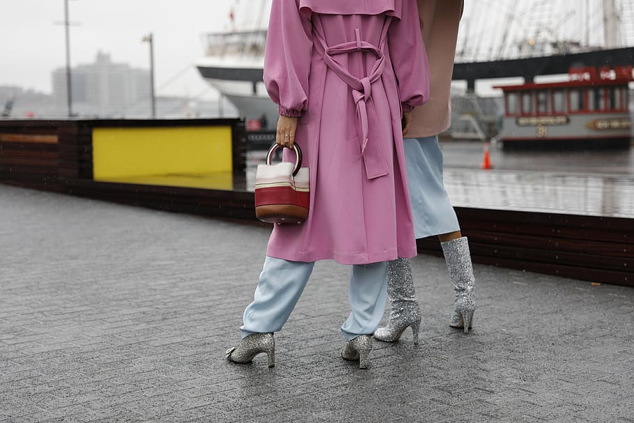 urban, heels, fashion, women, females, handbag, pink, coat, water, view