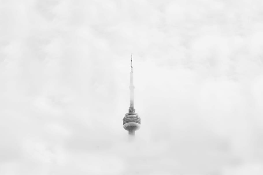 cn tower, surrounded, clouds, sky, tower, skyscraper, architecture, cloud - sky, built structure, travel destinations