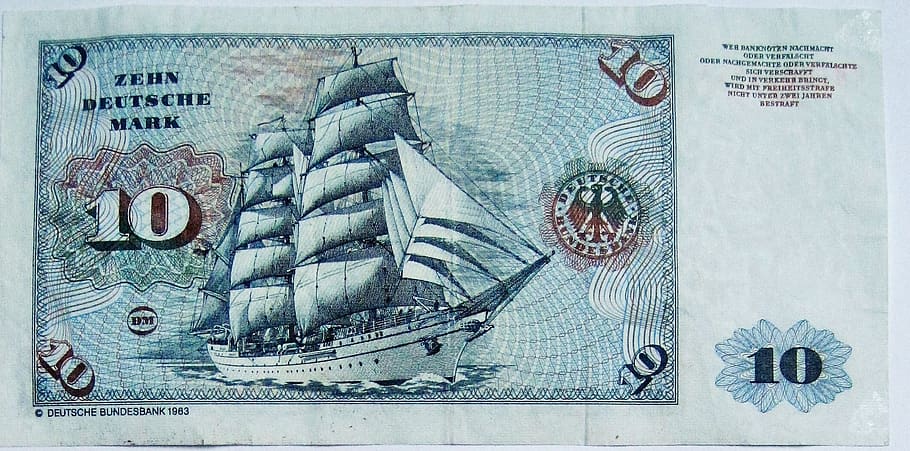 age 10 dm bill, back, ten, dollar bill, cash and cash equivalents, 10, currency, banknote, german mark, gorch fock