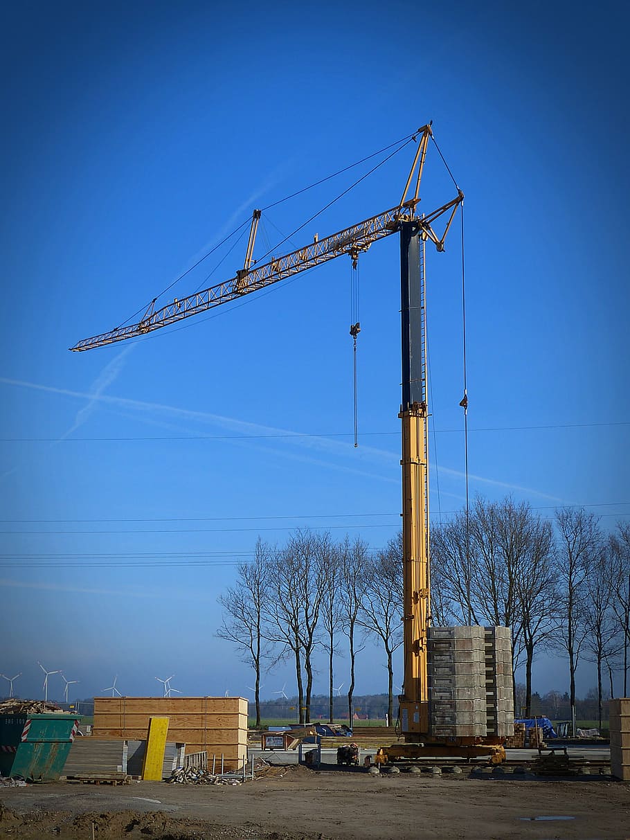 crane, baukran, site, construction work, boom, technology, sky, load lifter, build, blue