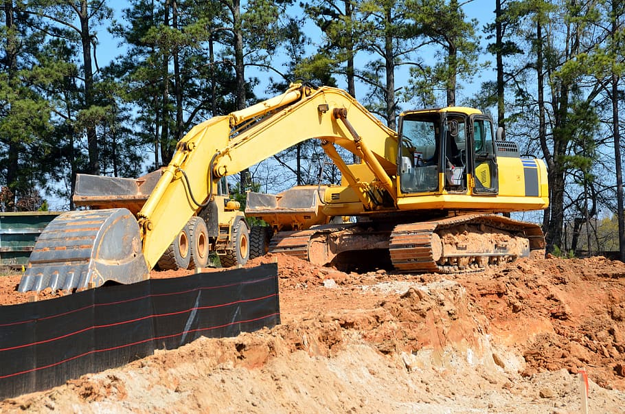 yellow excavator, scoop, bulldozer, shovel, power shovel, heavy, backhoe, equipment, machine, excavator